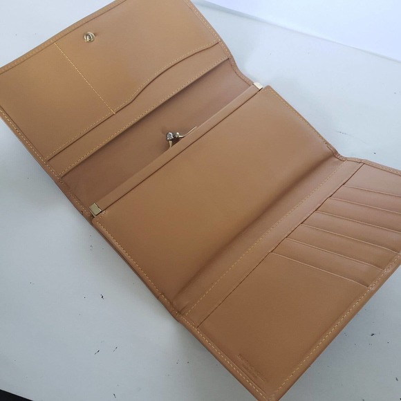 Hunting World Vintage Designer Tan Green Wallet Credit Card ID Holder Case Small - Picture 4 of 12